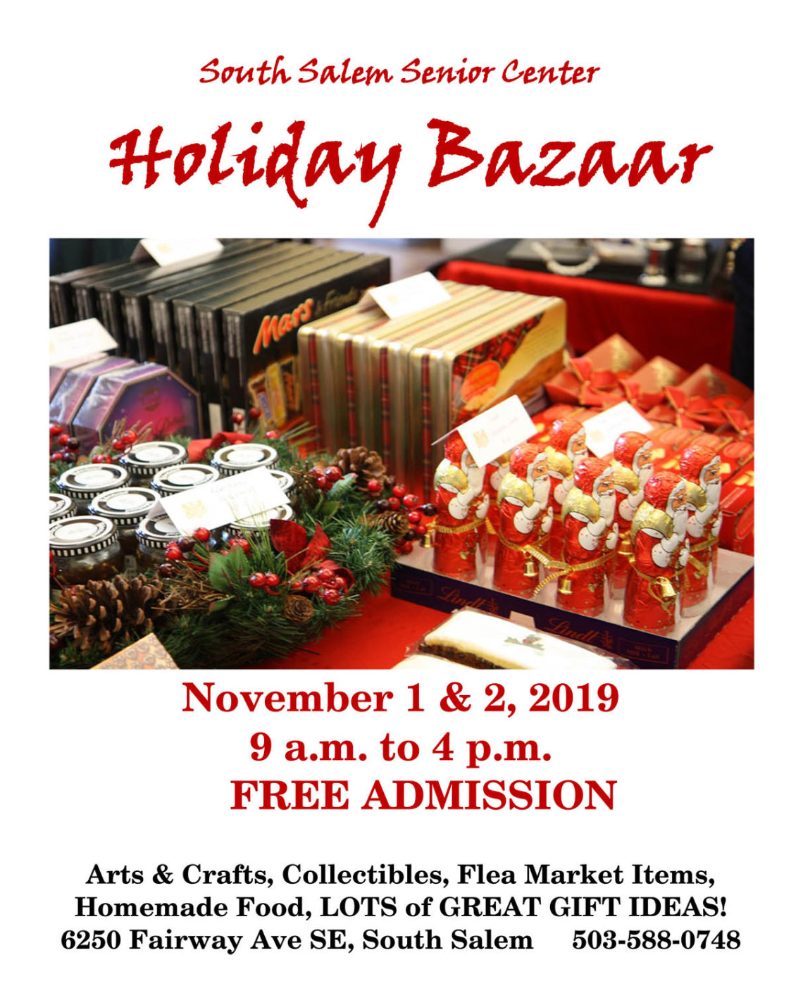 Holiday Bazaar November 1 & 2, 2019 South Salem Seniors